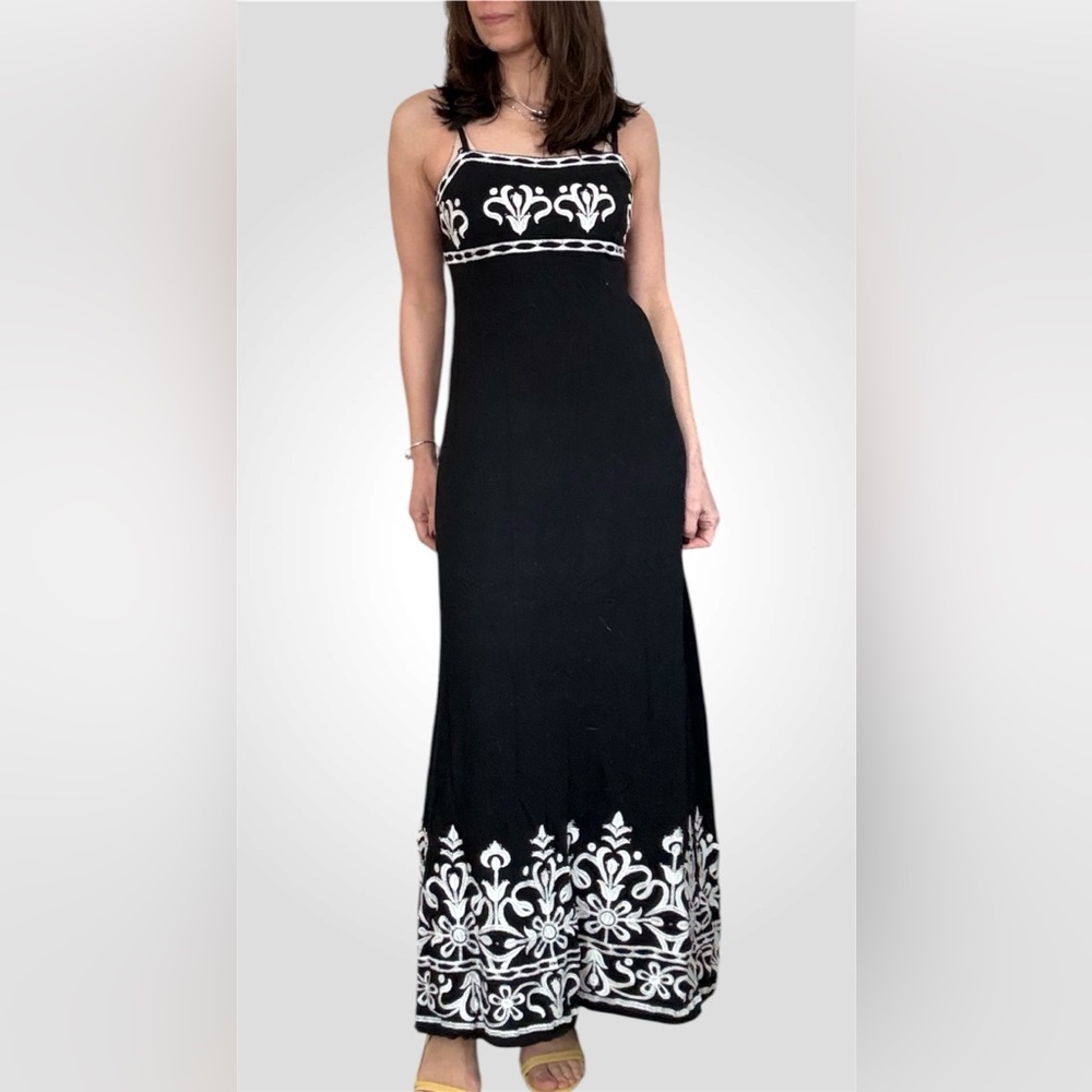 INC Black and white Embroidery Maxi Dress
